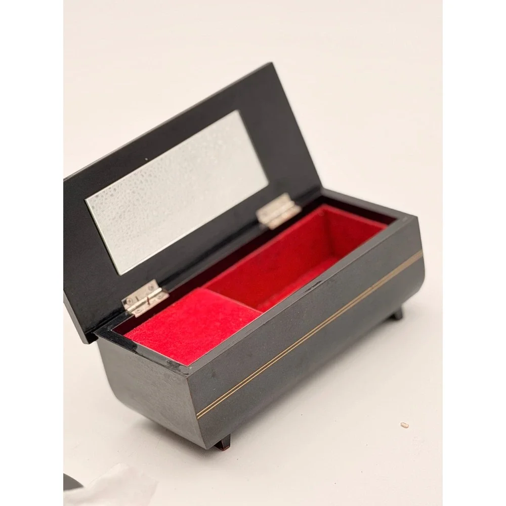 Westland Co Vintage Japanese Lacquer Music Jewelry Box Edel Weiss Black Gold